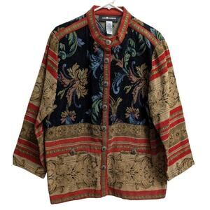 Sag Harbor Vintage Cardigan Jacket Tapestry Brocade Boho Colorful Size 14 Artsy